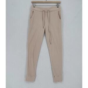 LETT Womens Ivory Cotton Ribbed Drawstring Amsterdam Jogger Sweatpants Sz S